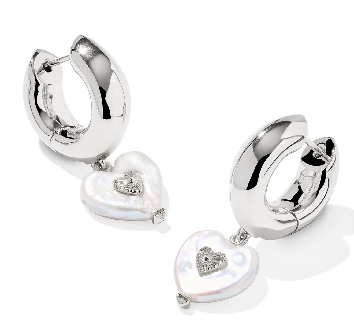 KENDRA SCOTT SASHA HEART FRESHWATER PEARL RHODIUM HUGGIES