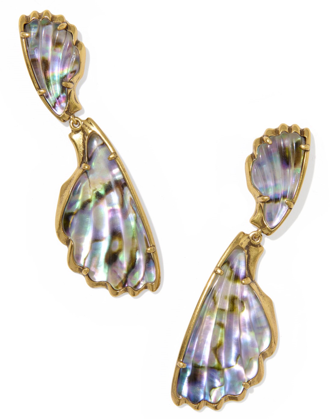 KENDRA SCOTT ALEXA ABALONE SHELL VINTAGE GOLD TONE STATEMENT DROP EARRINGS