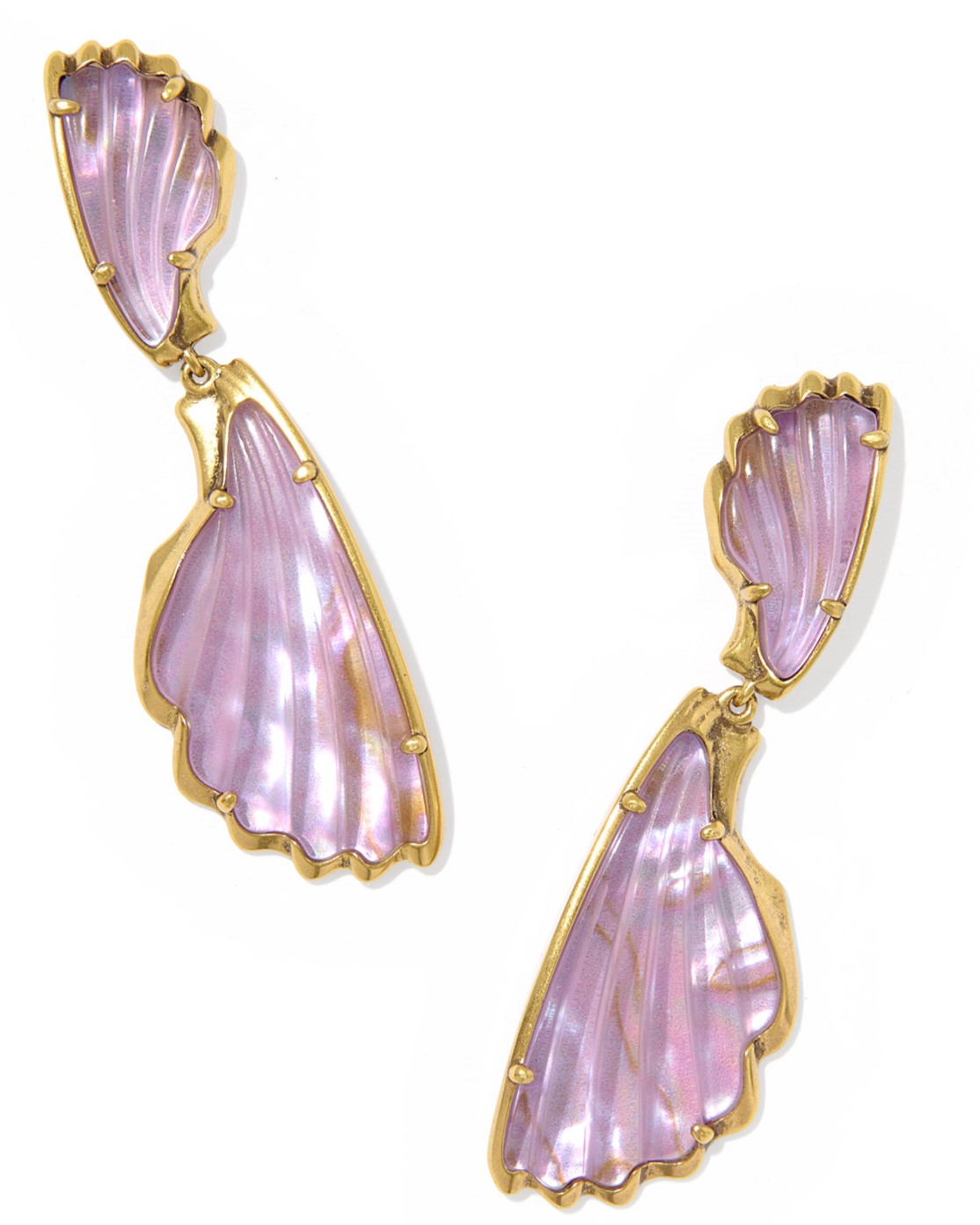 KENDRA SCOTT ALEXA PURPLE IRIDESCENT ABALONE ILLUSION VINTAGE GOLD TONE STATEMENT DROP EARRINGS