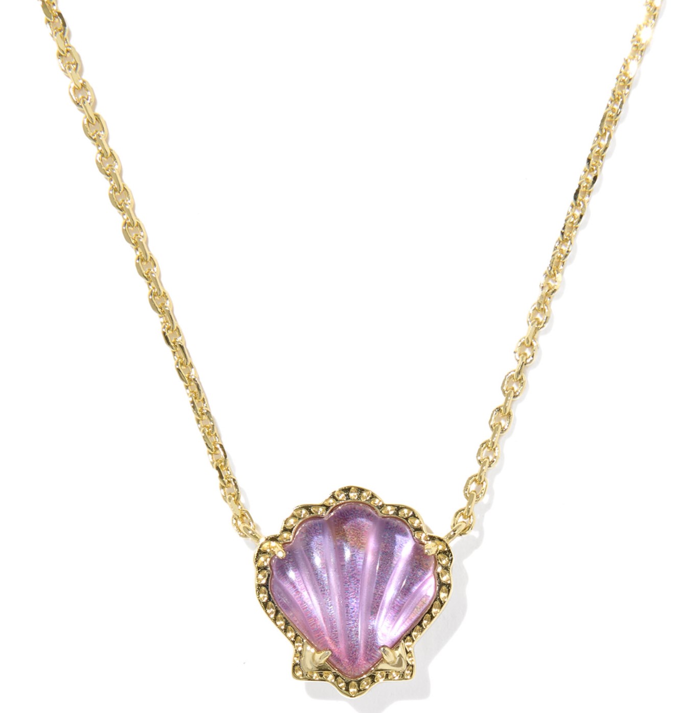 KENDRA SCOTT BRYNNE SHELL PURPLE IRIDESCENT ABALONE ILLUSION GOLD TONE PENDANT NECKLACE