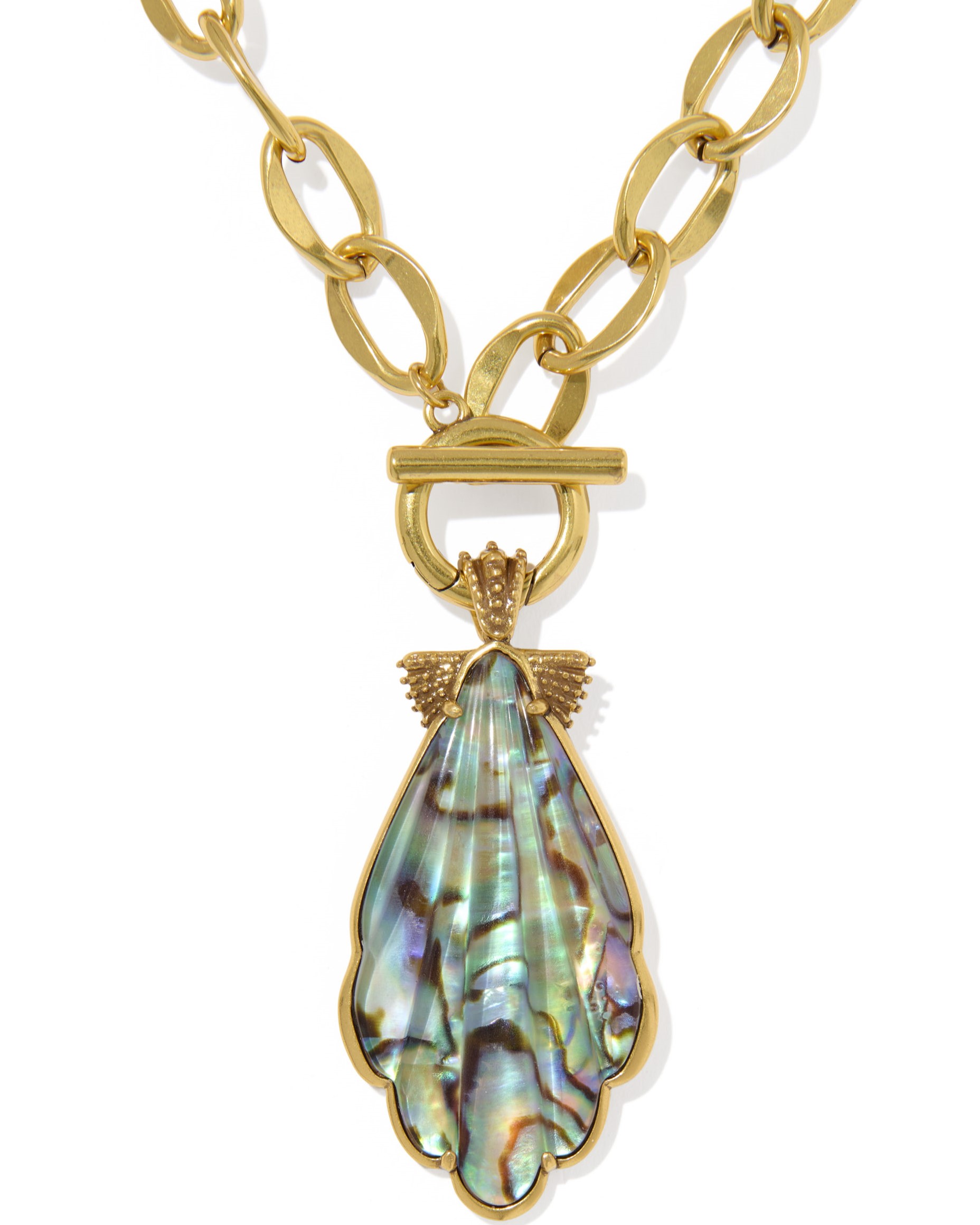 KENDRA SCOTT ALEXA ABALONE SHELL VINTAGE GOLD TONE STATEMENT NECKLACE