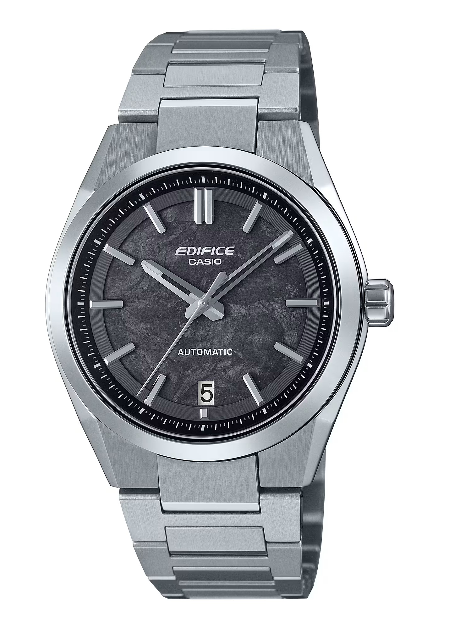 CASIO G-SHOCK EDIFICE FORGED CARBON ROUND BLACK DIAL WATCH LINK BRACELET STAINLESS