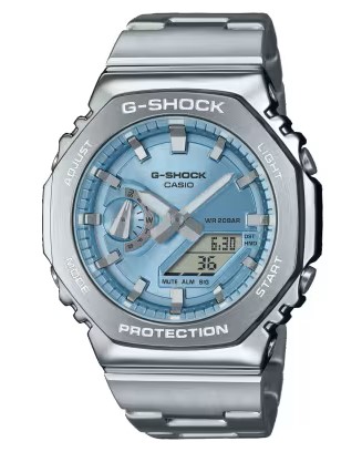 CASIO G-SHOCK ANALOGUE/DIGITAL BLUE DIAL WATCH STAINLESS LINK BRACELET