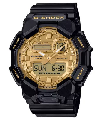 CASIO G-SHOCK ANALOGUE/DIGITAL GOLD TONE DIAL BLACK RESIN WATCH