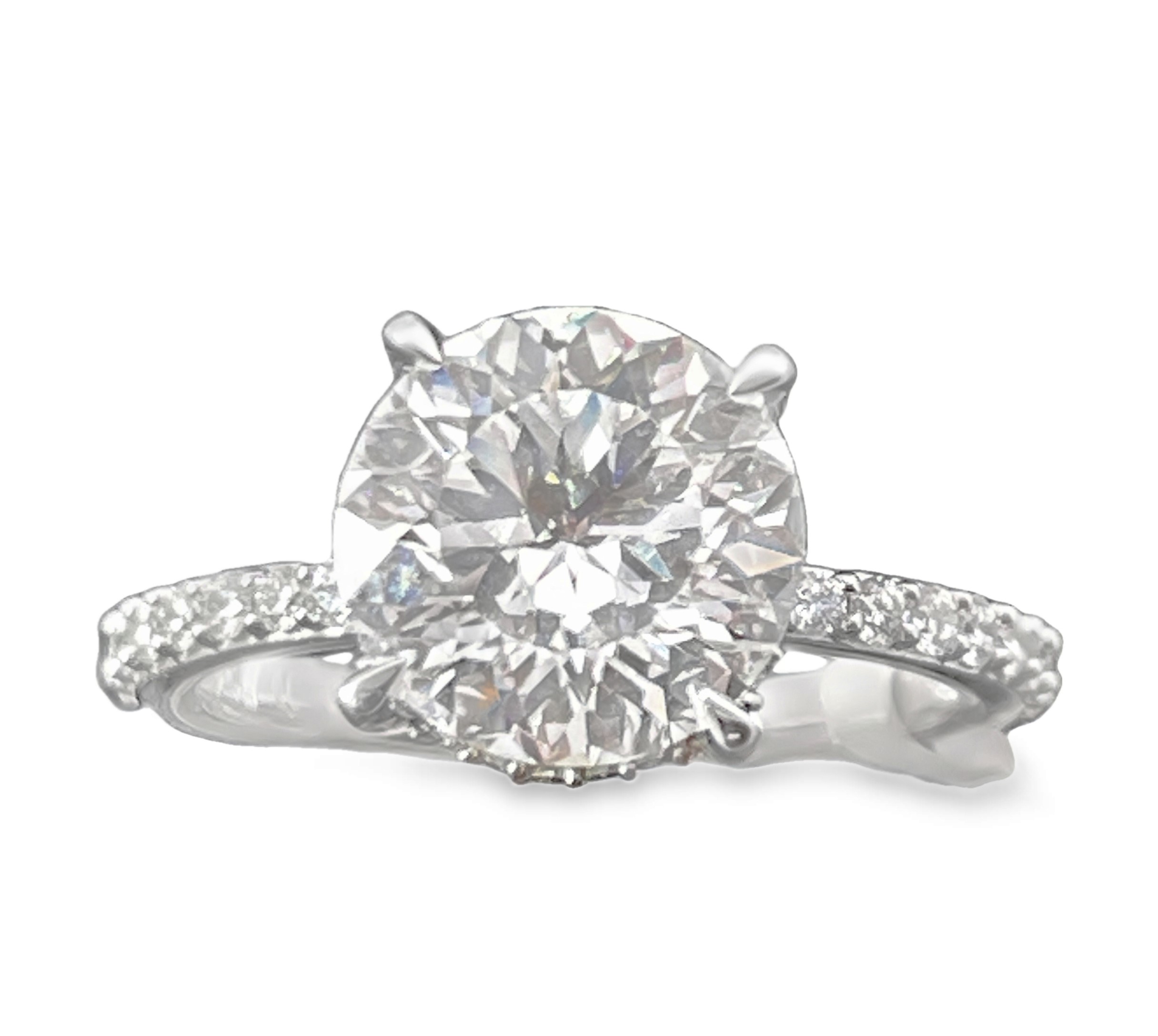 SUPER MAN MADE CREATED 3.81CTW DIAMOND HIDDEN-HALO ENGAGEMENT RING CONTAINING:  3.36CT ROUND DIAMOND CENTER E VS1 IGI 55J5541124 + 57 ROUND MELEE DIAMONDS .45CTW F VS2 14KW