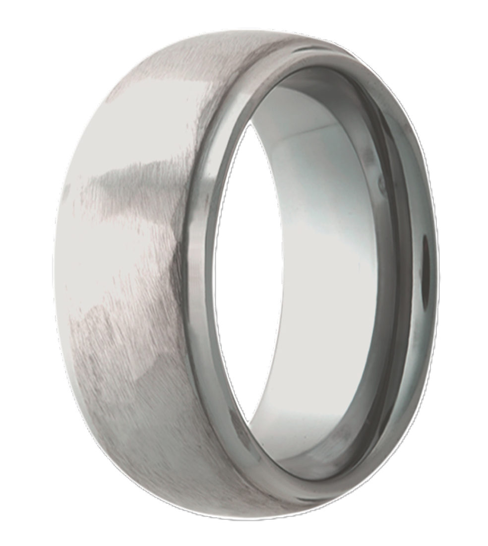 8MM TUNGSTEN DOME STEP-EDGE HAMMER-TOP BAND WITH POLISHED EDGE SIZE 9.5