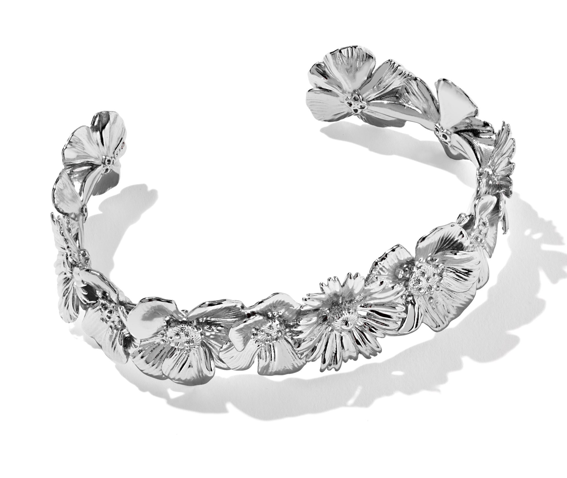 KENDRA SCOTT CAILEY FLOWER CUFF BRACELET VINTAGE SILVER M/L