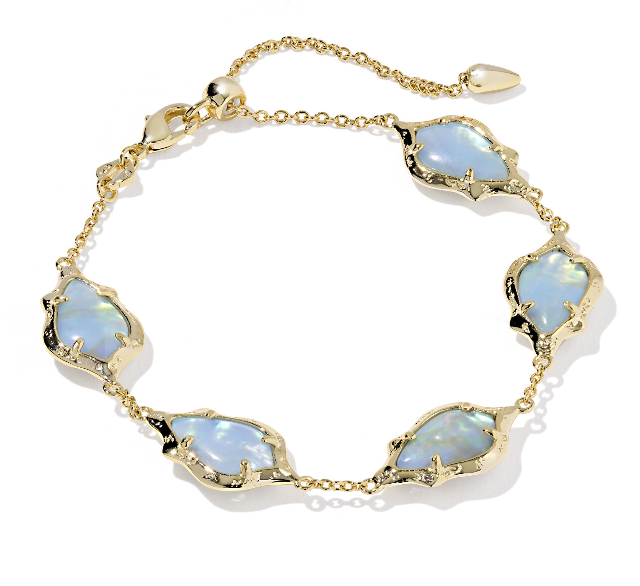 KENDRA SCOTT ADRIANA SCALLOP FRAME DELICATE CHAIN BRACELET SKY BLUE IRIDESCENT ABALONE GOLD