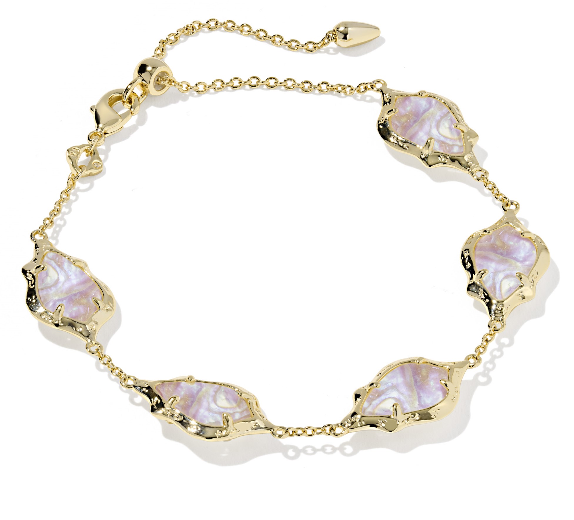 KENDRA SCOTT ADRIANA SCALLOP FRAME DELICATE CHAIN BRACELET LIGHT PINK IRIDESCENT ABALONE GOLD