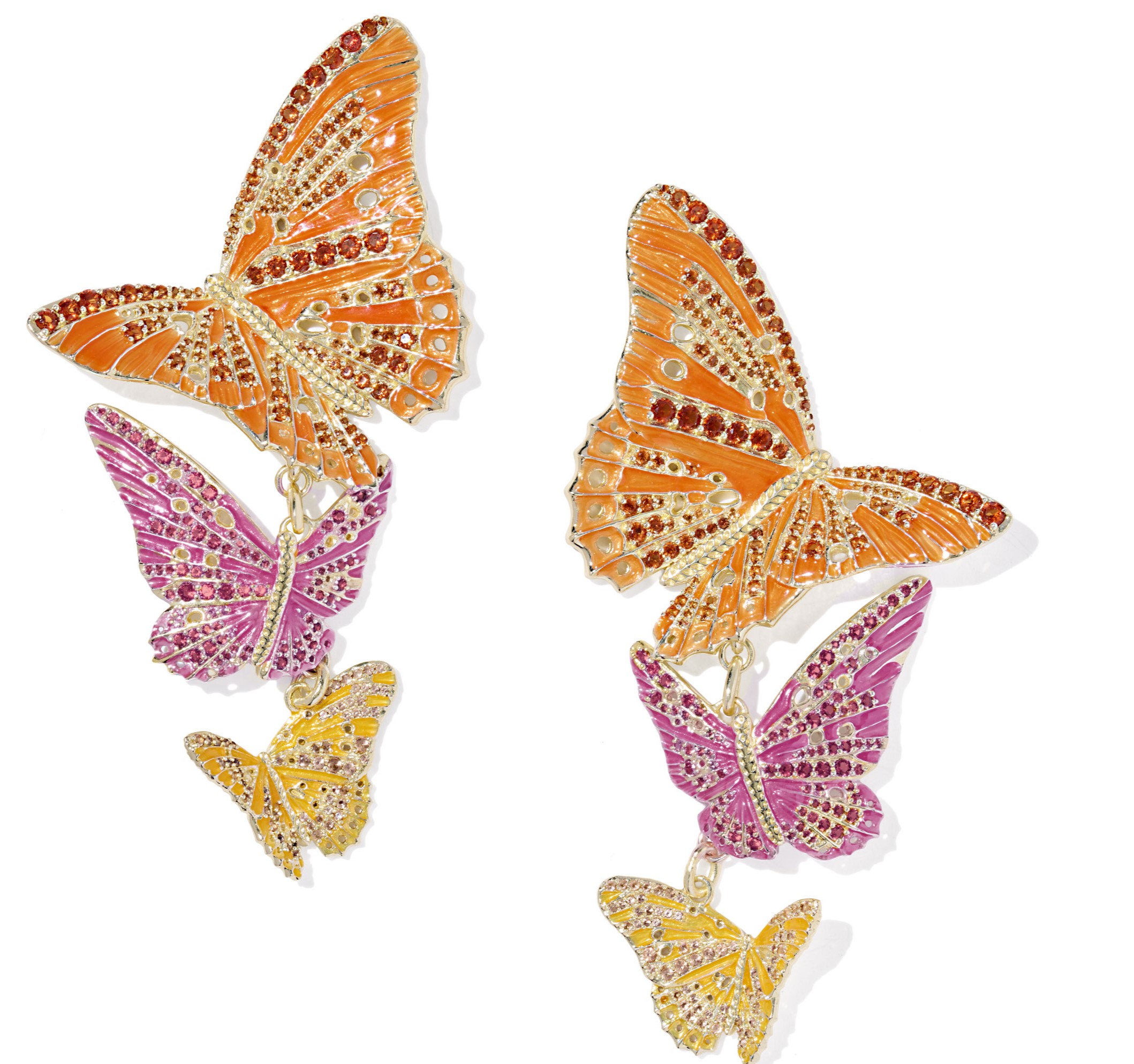 KENDRA SCOTT CAILEY ENAMEL BUTTERFLY STATEMENT EARRINGS ORANGE/PINK MIX GOLD