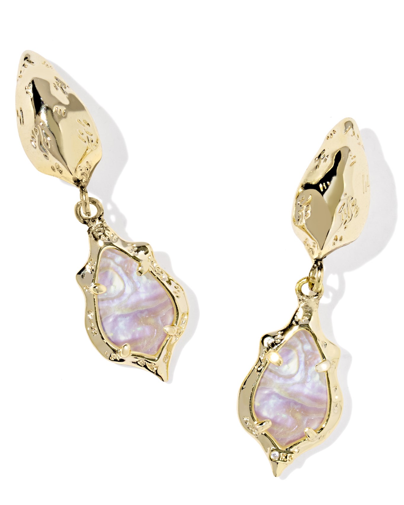 KENDRA SCOTT ADRIANA SCALLOP FRAME HUGGIE EARRINGS LIGHT PINK IRIDESCENT ABALONE GOLD