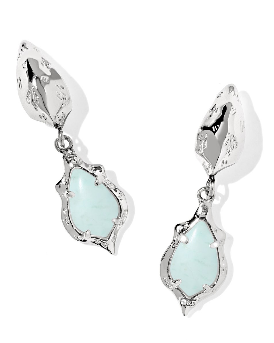 KENDRA SCOTT ADRIANA SCALLOP FRAME HUGGIE EARRINGS SEA GREEN CHRYSOCOLLA SILVER