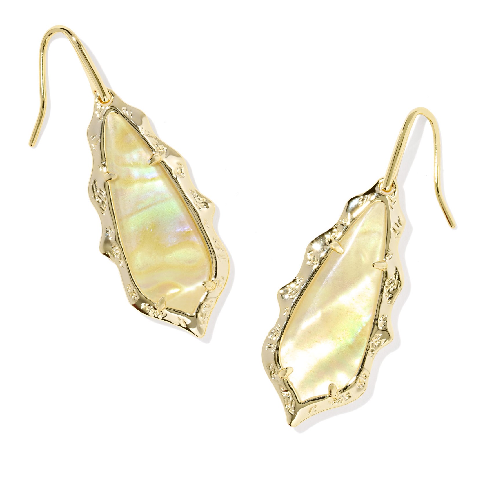 KENDRA SCOTT ADRIANA SCALLOP FRAME DROP EARRINGS YELLOW IRIDESCENT ABALONE GOLD