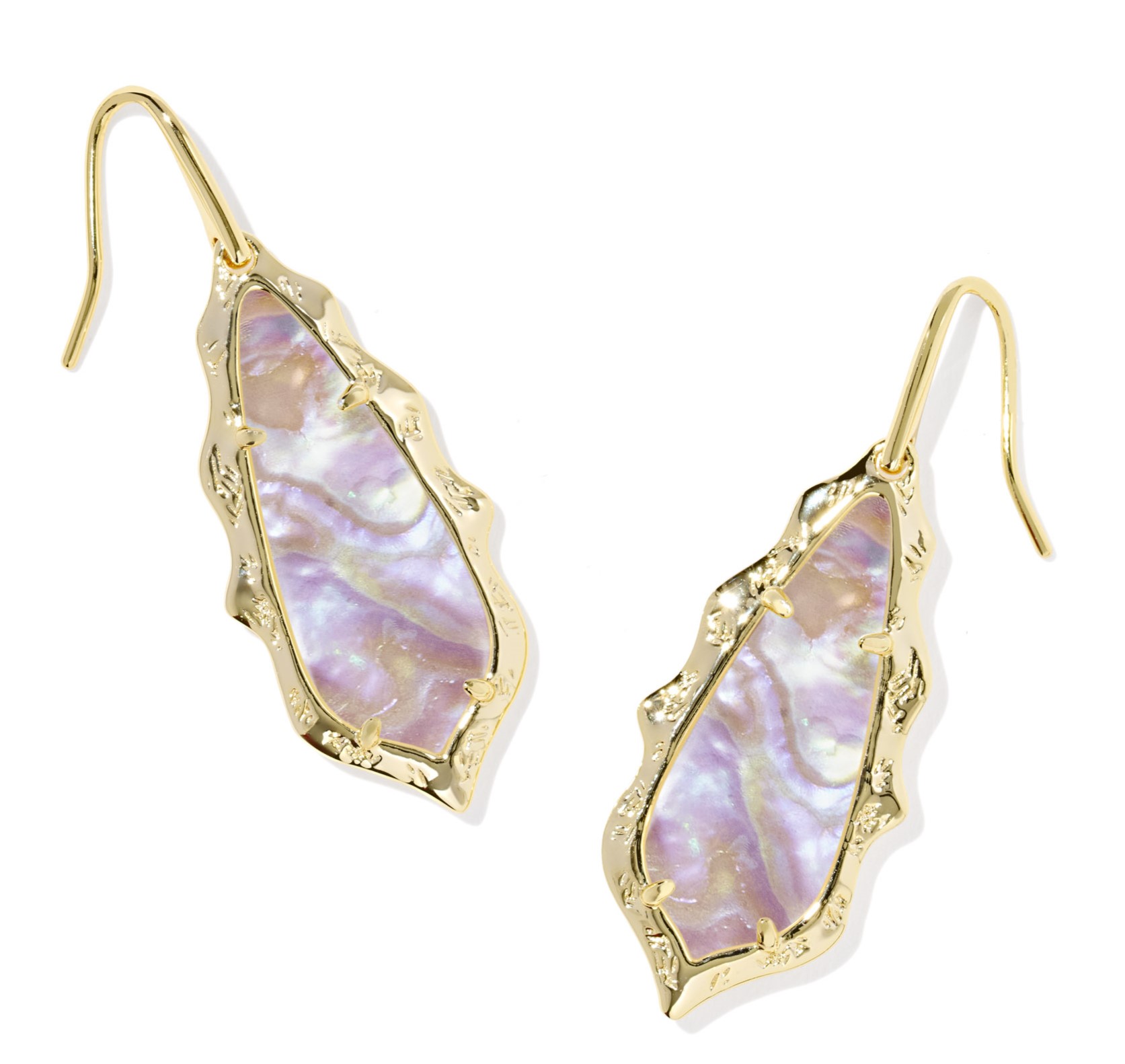 KENDRA SCOTT ADRIANA SCALLOP FRAME DROP EARRINGS LIGHT PINK IRIDESCENT ABALONE GOLD