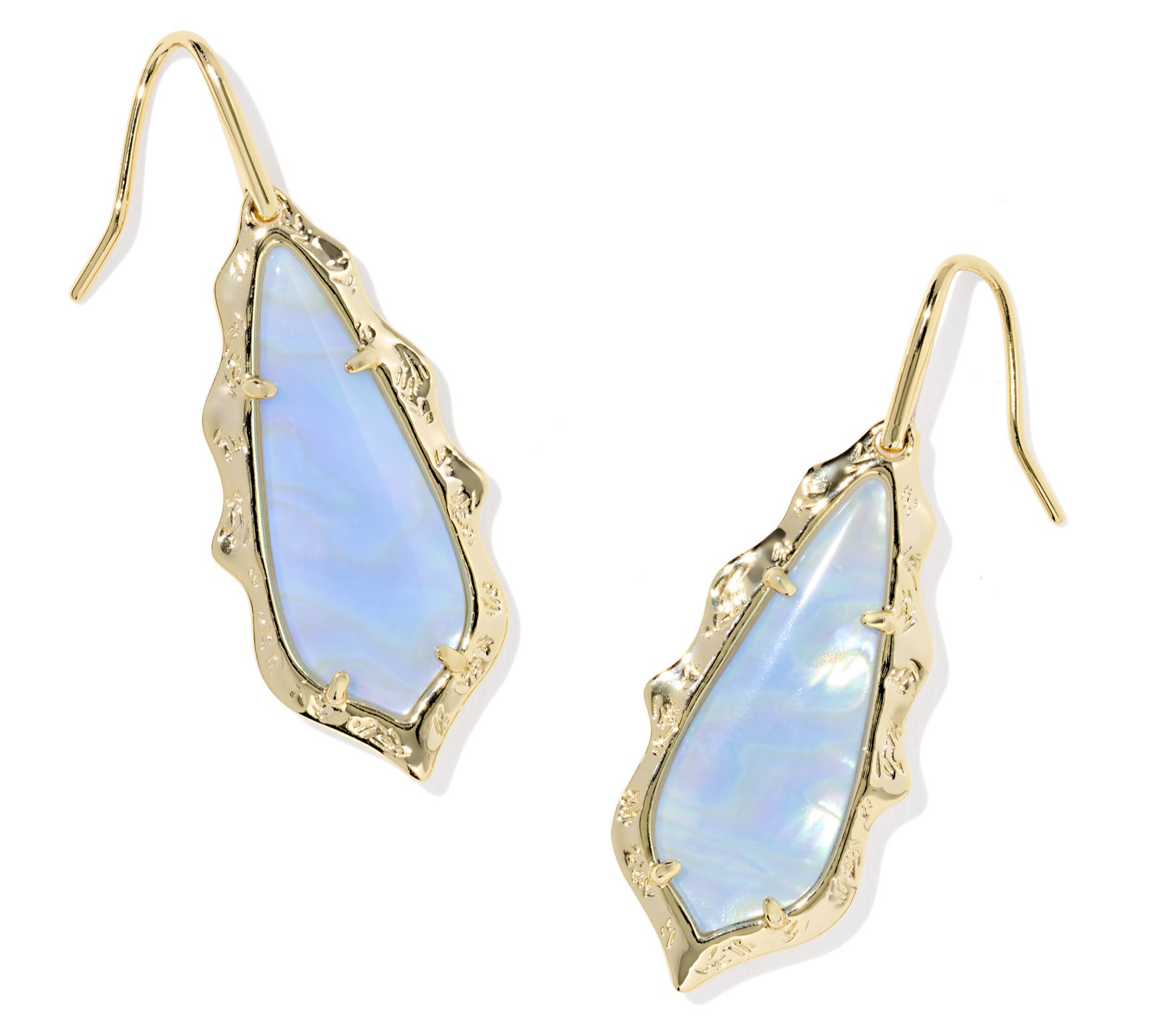 KENDRA SCOTT ADRIANA SCALLOP FRAME DROP EARRINGS SKY BLUE IRIDESCENT ABALONE GOLD