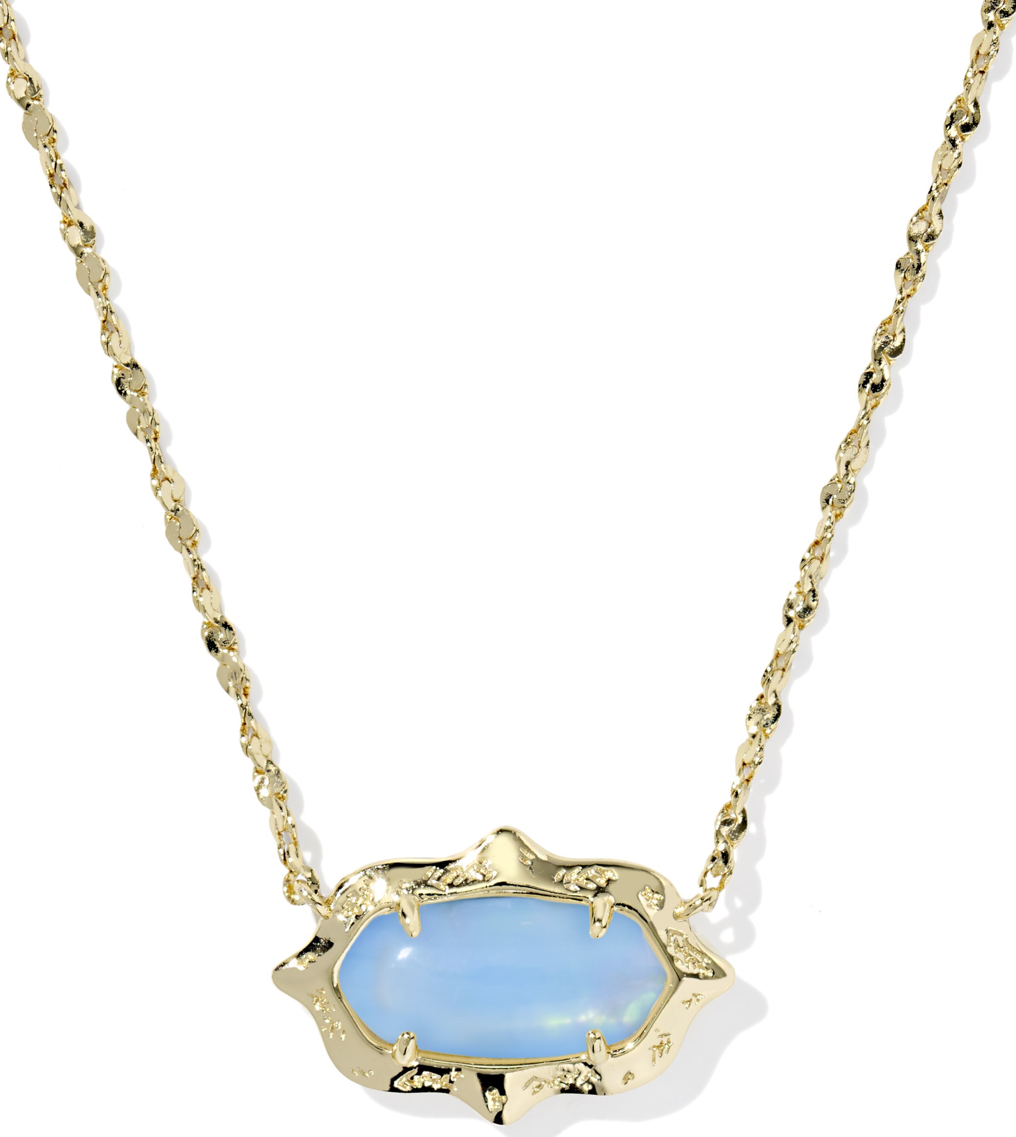 KENDRA SCOTT ELISA SCALLOP FRAME SHORT PENDANT NECKLACE SKY BLUE IRIDESCENT ABALONE GOLD