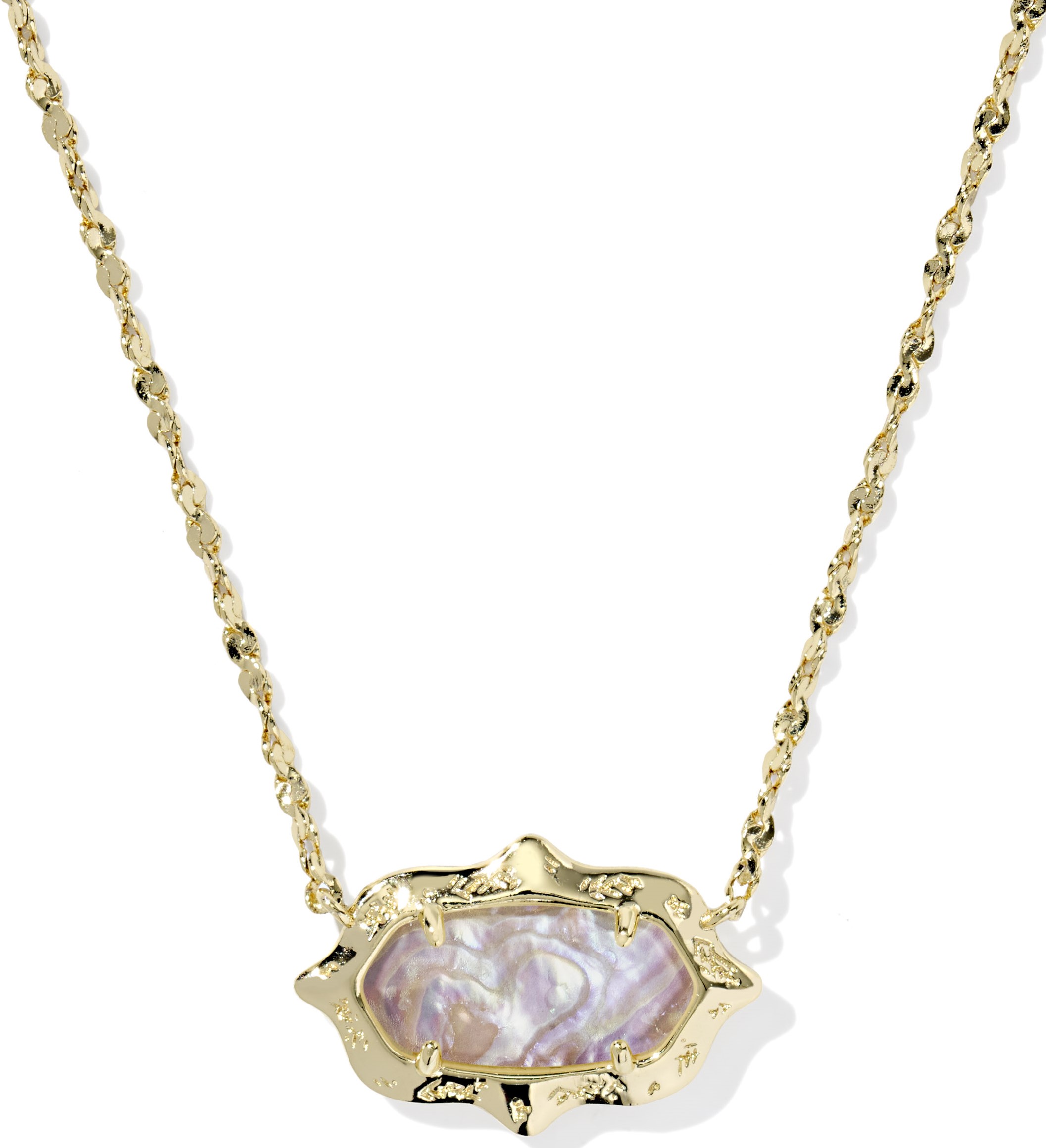 KENDRA SCOTT ELISA SCALLOP FRAME SHORT PENDANT NECKLACE PINK IRIDESCENT ABALONE GOLD