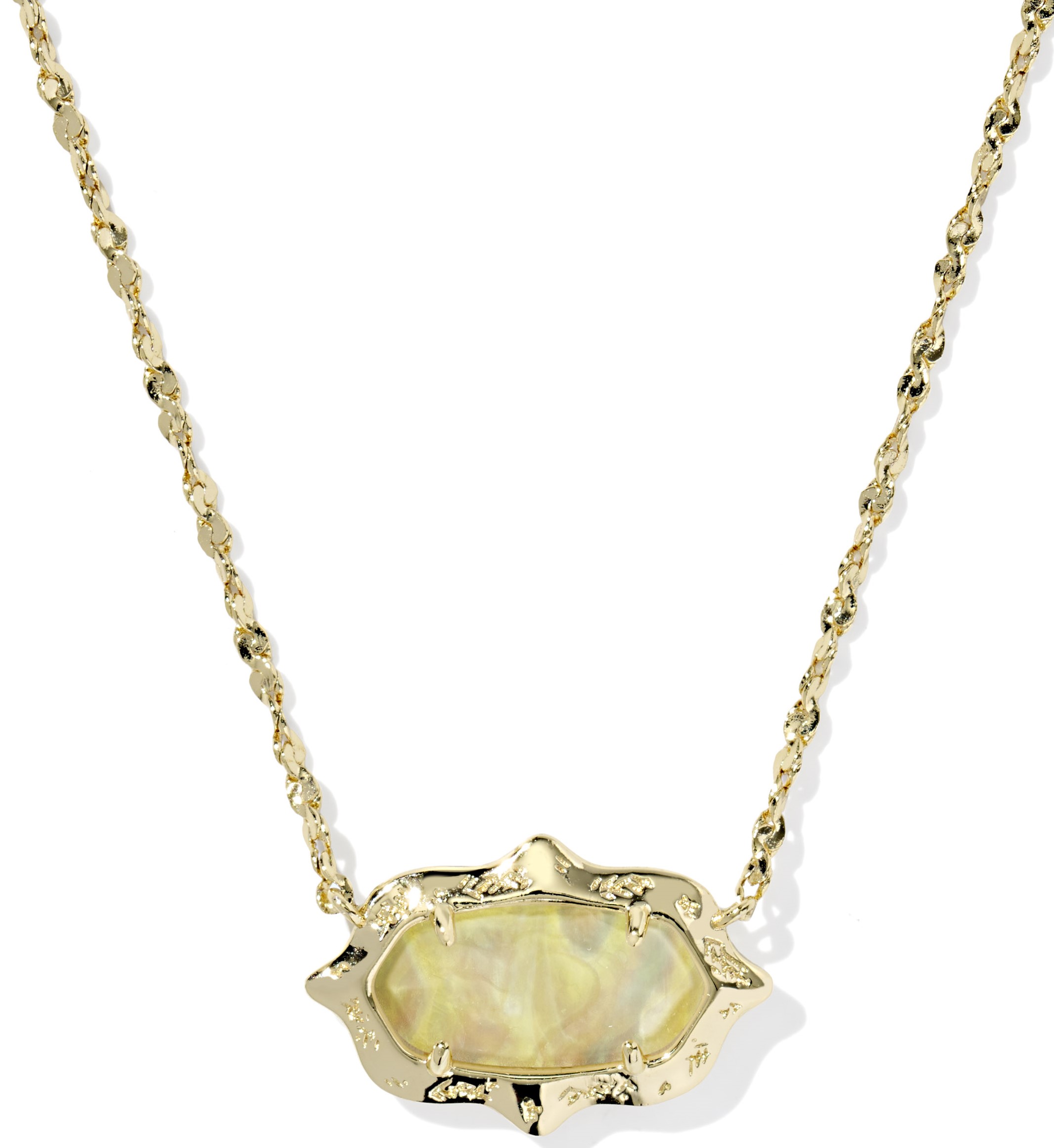 KENDRA SCOTT ELISA SCALLOP FRAME SHORT PENDANT NECKLACE YELLOW IRIDESCENT ABALONE GOLD