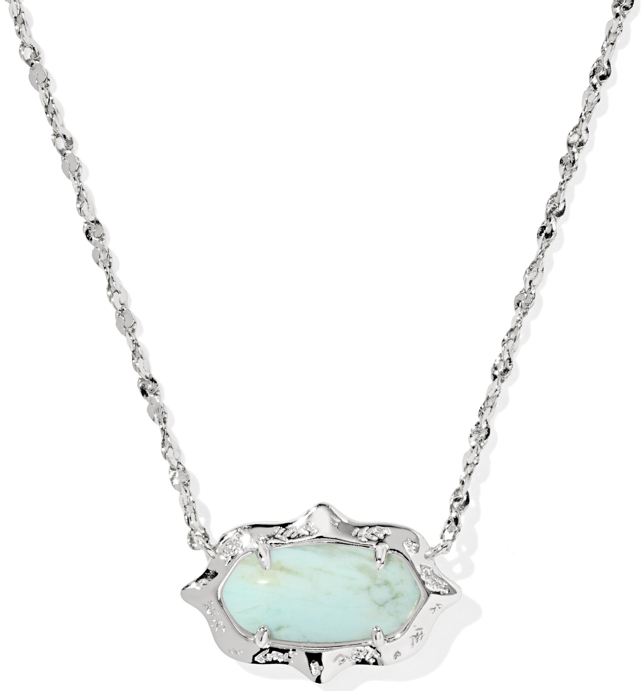 KENDRA SCOTT ELISA SCALLOP FRAME SHORT PENDANT NECKLACE SEA GREEN CHRYSOCOLLA SILVER