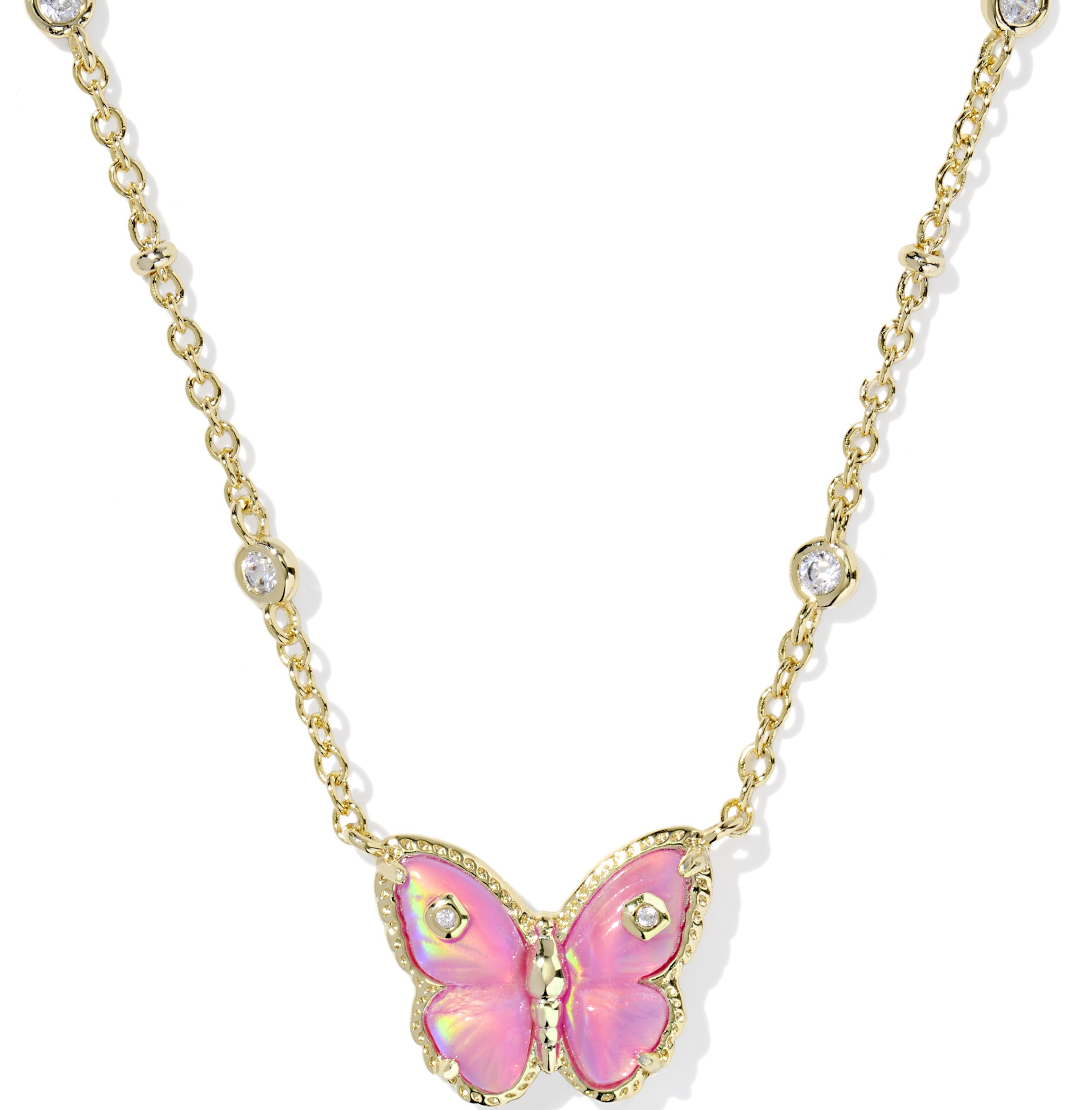 KENDRA SCOTT CAILEY BUTTERLY SHORT PENDANT PINK OPALESCENT RESIN GOLD