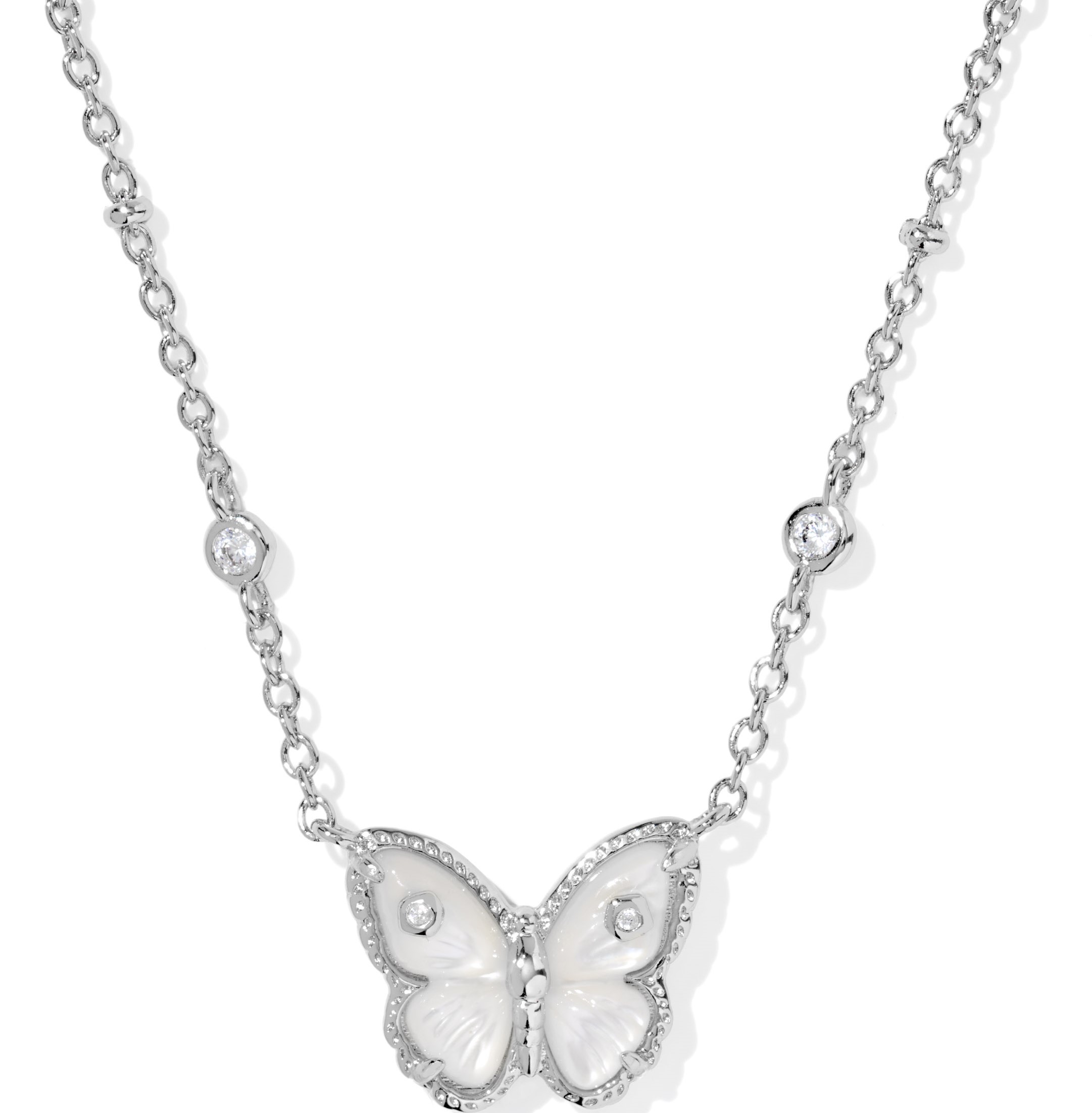 KENDRA SCOTT CAILEY BUTTERLY SHORT PENDANT IVORY MOTHER OF PEARL SILVER