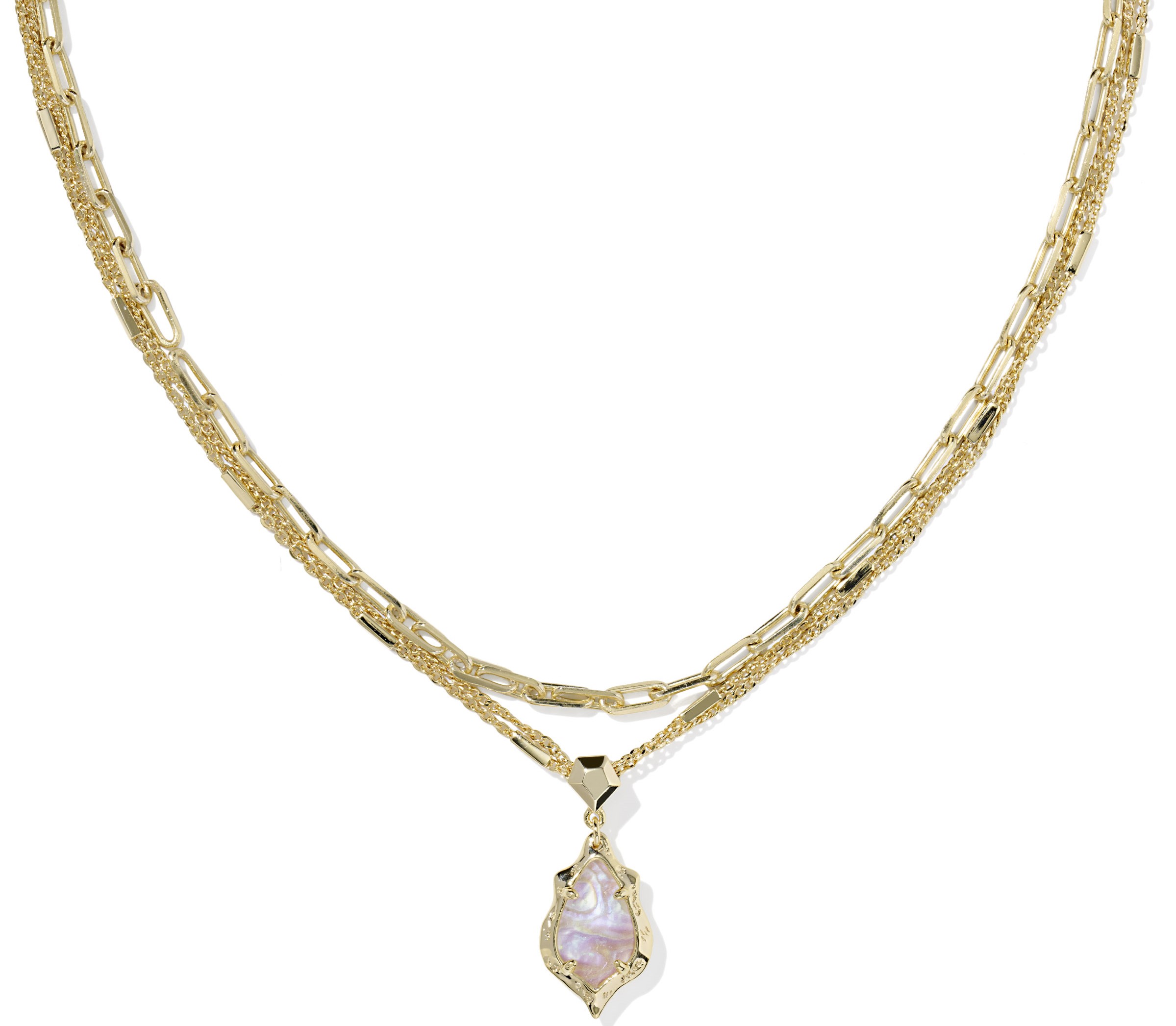 KENDRA SCOTT ADRIANA SCALLOP FRAME MULTI STRAND NECKLACE LIGHT PINK IRIDESCENT ABALONE GOLD