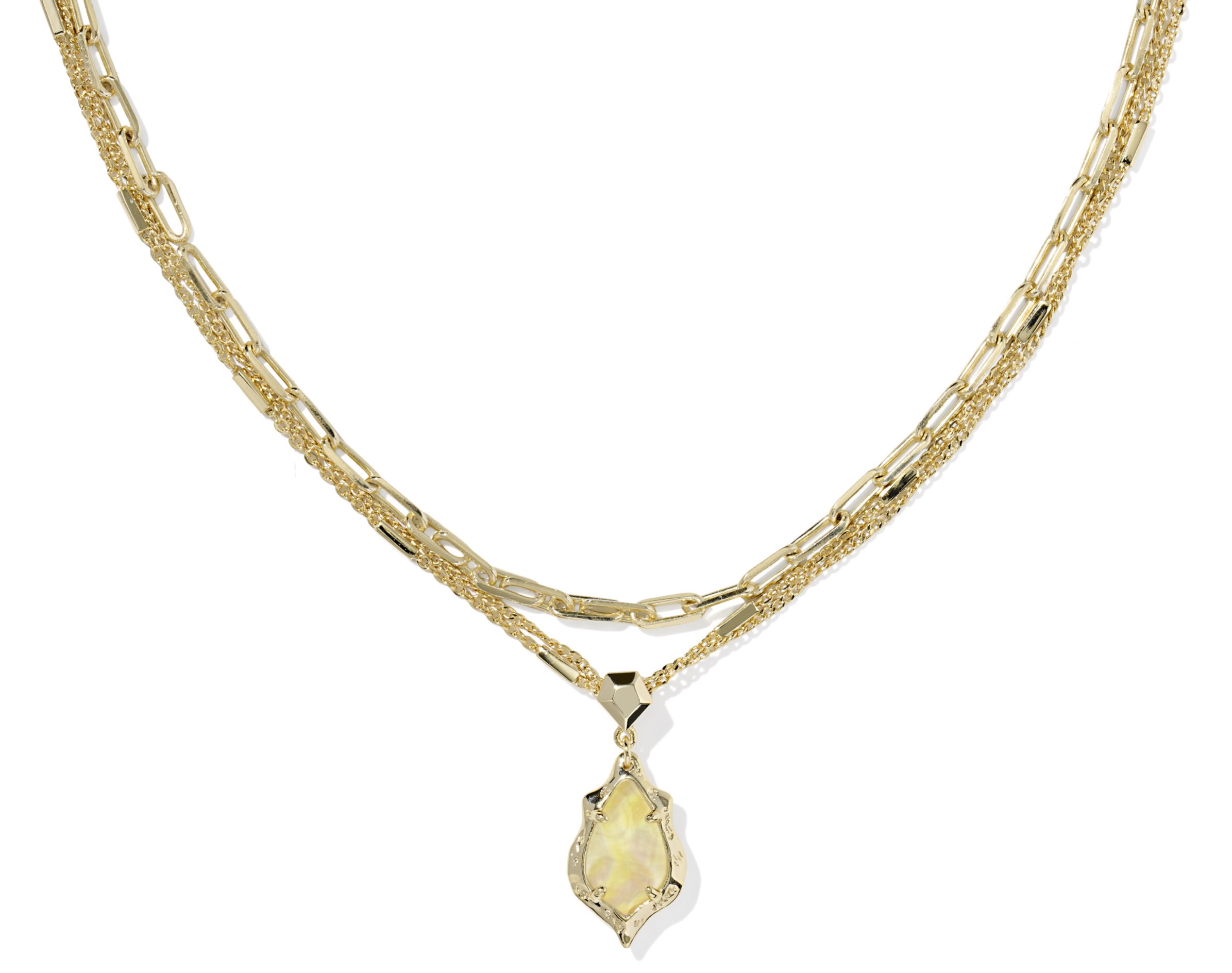 KENDRA SCOTT ADRIANA SCALLOP FRAME MULTI STRAND NECKLACE YELLOW IRIDESCENT ABALONE GOLD