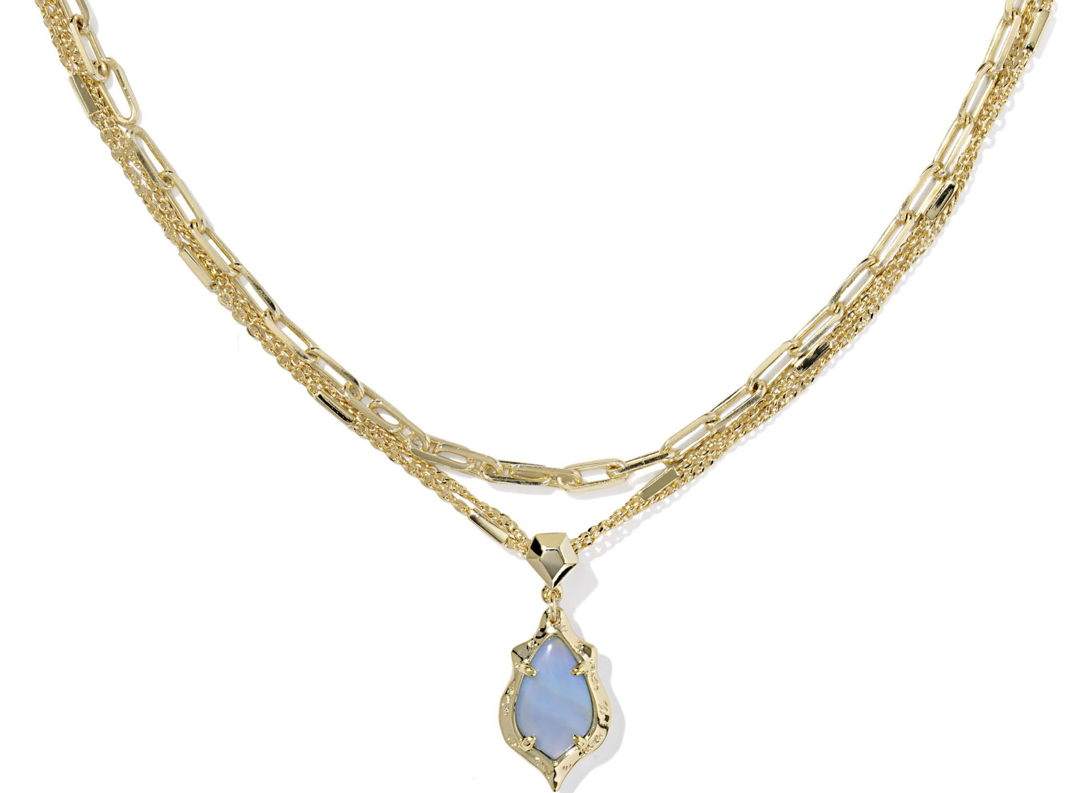 KENDRA SCOTT ADRIANA SCALLOP FRAME MULTI STRAND NECKLACE SKY BLUE IRIDESCENT ABALONE GOLD