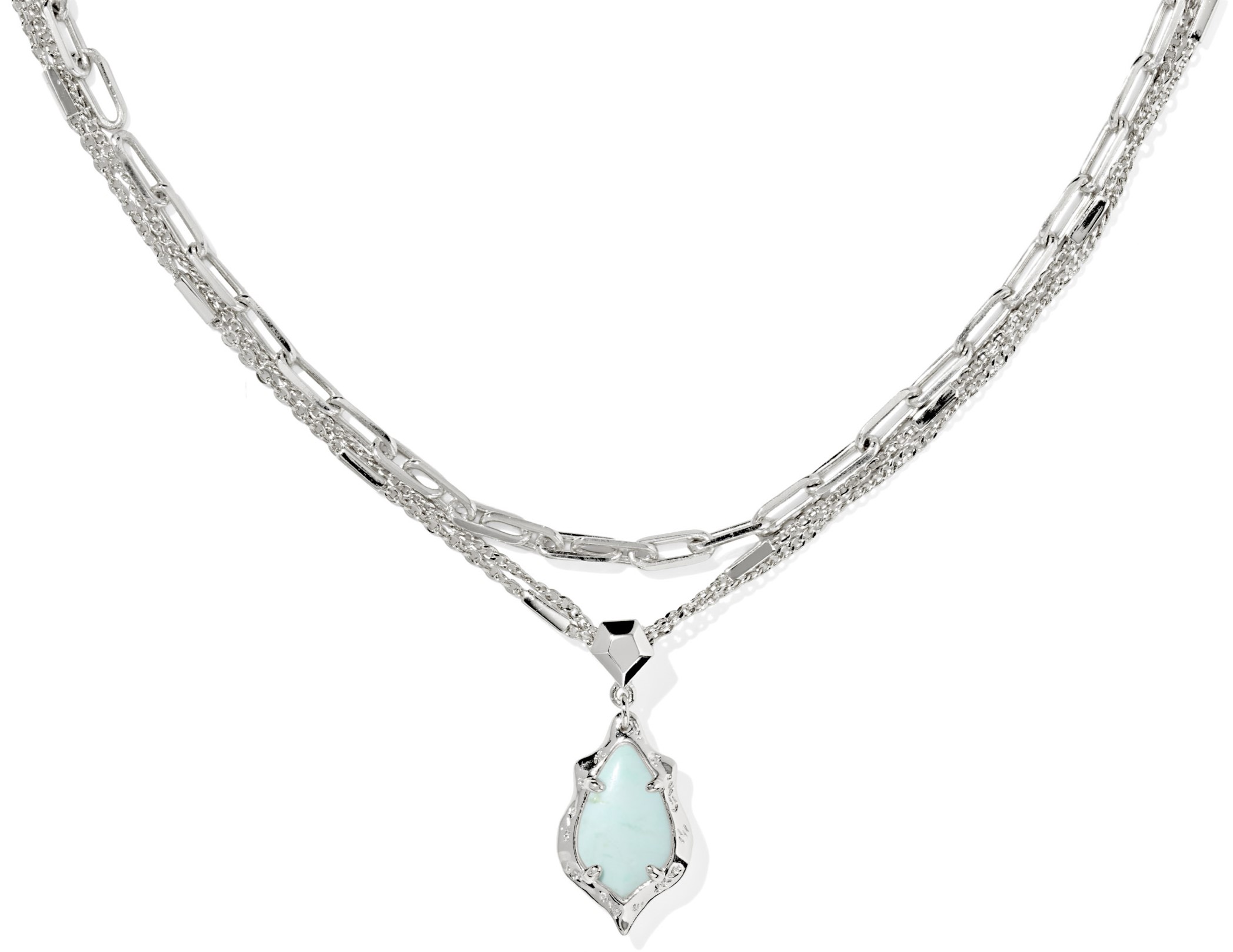 KENDRA SCOTT ADRIANA SCALLOP FRAME MULTI STRAND NECKLACE SEA GREEN CHRYSOCOLLA SILVER