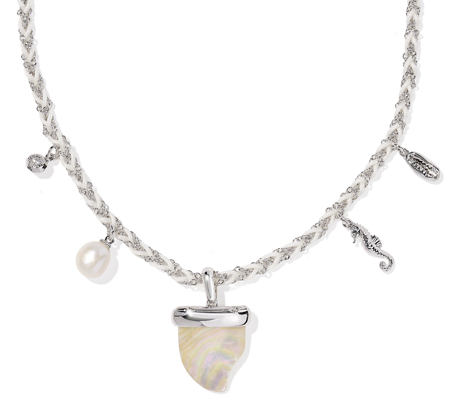 KENDRA SCOTT OLEANA SEAHORSE CHARM NECKLACE  IRIDESCENT ABALONE SILVER