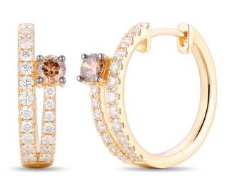 LE VIAN 1.04CTW DIAMOND DOUBLE-BAR  ROUND HOOP EARRINGS CONTAINING: 2 ROUND CHOCOLATE DIAMONDS + 38 ROUND VANILLA DIAMONDS 14KY