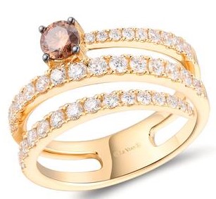 LE VIAN 1.14CTW 1 ROUND CHOCOLATE DIAMOND + 37 ROUND VANILLA DIAMONDS TRIPLE "COIL" RING 14KY