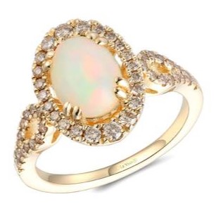 LE VIAN 1.48TGW OPAL + DIAMOND HALO RING CONTAINING: 1.00CT OVAL OPAL+ 48 ROUND NUDE DIAMONDS .48TDW 14KY