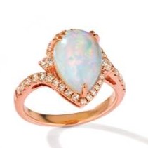 LE VIAN 2.77TGW OPAL + DIAMOND RING CONTAINING: 2.20CT PEAR SHAPE OPAL + 33 ROUND NUDE DIAMONDS .57TDW 14KR