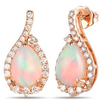 LE VIAN 2.47TGW OPAL+ DIAMOND EARRINGS CONTAINING: 2 PEAR SHAPE OPALS 1.80CTW + 44 ROUND NUDE DIAMONDS .67TDW 14KR