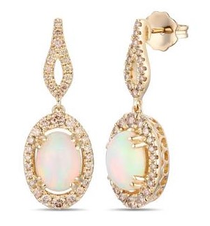 LE VIAN 1.76TGW OPAL + DIAMOND EARRINGS CONTAINING: 2 OVAL OPALS 1.20CTW + 72 ROUND NUDE DIAMONDS .56TDW 14KY
