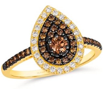 LE VIAN .57CTW PEAR SHAPE CLUSTER RING CONTAINING: 31 ROUND CHOCOLATE DIAMONDS + 23 ROUND NUDE DIAMONDS 14KY