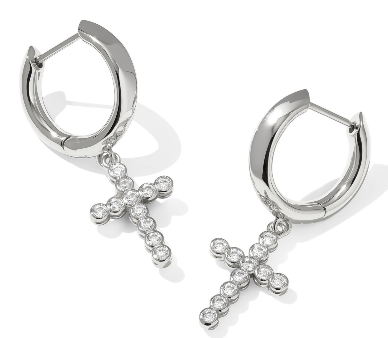 KENDRA SCOTT CROSS CRYSTAL RHODIUM HUGGIE EARRINGS
