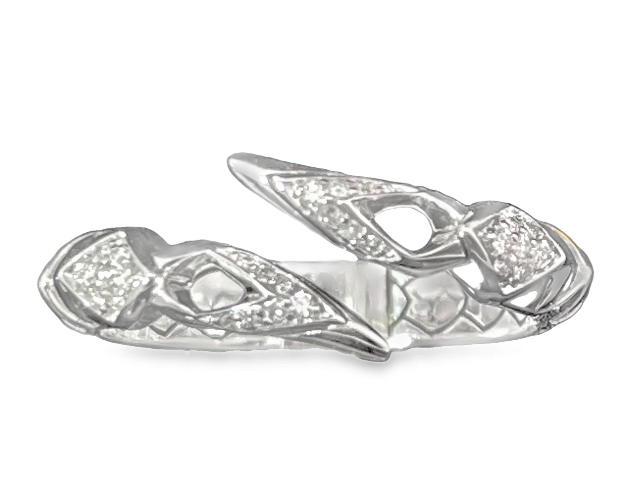 JOHN HARDY NAGA DIAMOND PAVE SILVER SINGLE-ROW RING .11CTW SIZE 6