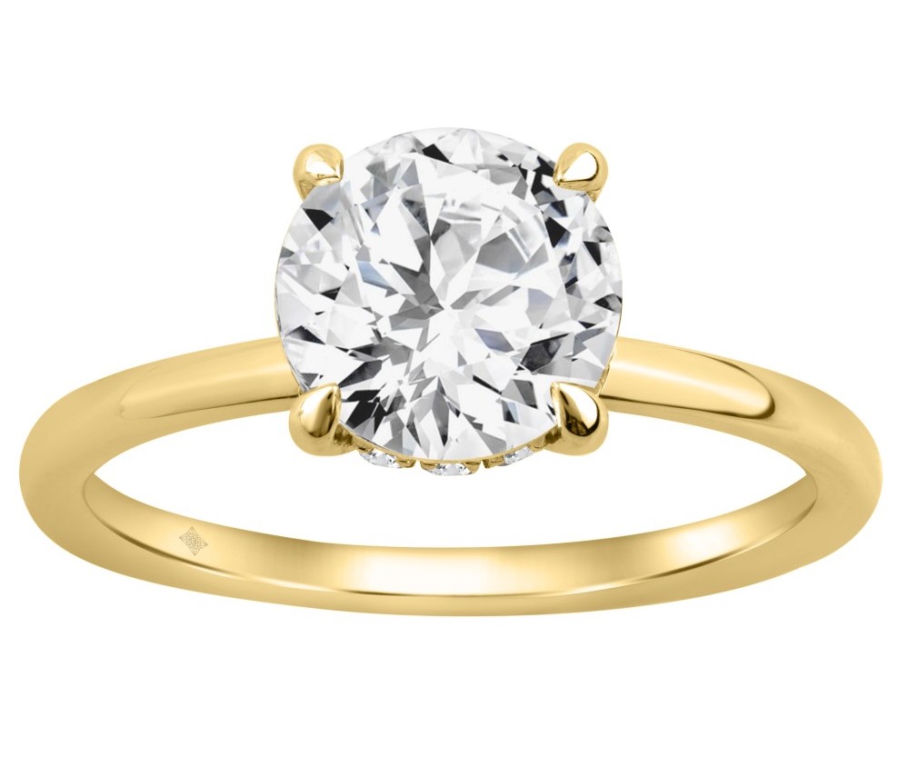 SUPER MAN MADE CREATED 2.10CTW DIAMOND HIDDEN-HALO ENGAGEMENT RING CONTAINING: 2.00CT ROUND DIAMOND CENTER + 12 ROUND MELEE DIAMONDS .10CTW F-G VS1-VS2 14KY