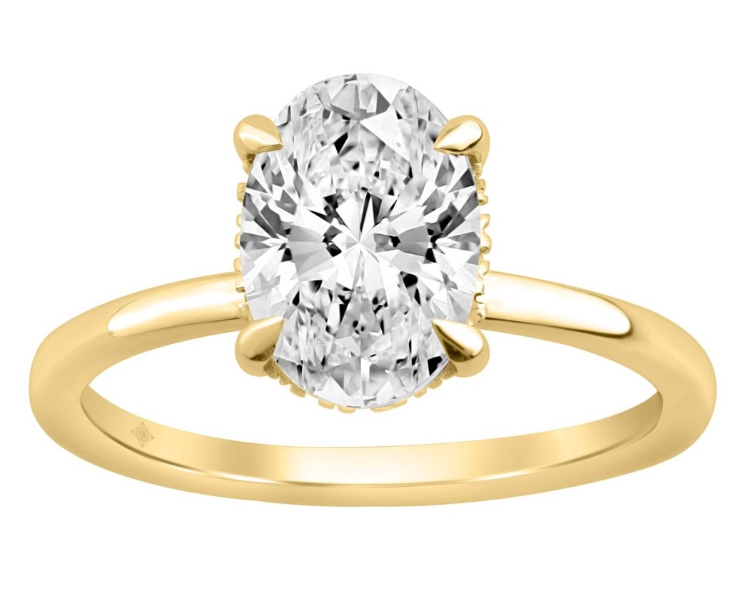 SUPER MAN MADE CREATED 2.10CTW DIAMOND HIDDEN-HALO ENGAGEMENT RING CONTAINING: 2.00CT OVAL DIAMOND CENTER + 12 ROUND MELEE DIAMONDS .10CTW F-G VS1-VS2 14KY