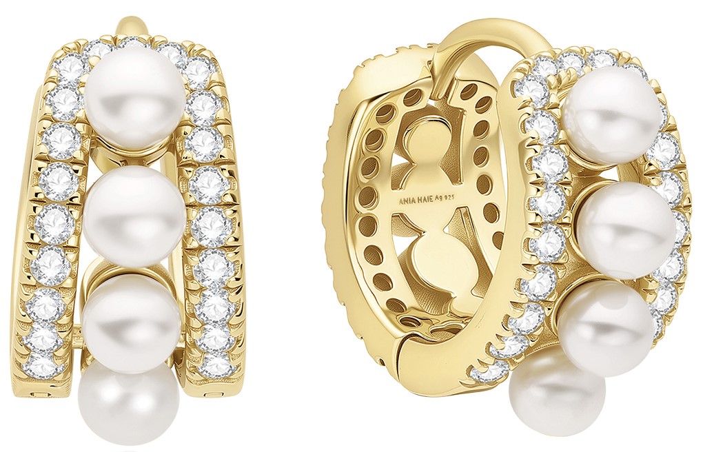 ANIA HAIE GOLD SPARKLING SHELL PEARL MINI HOOP EARRINGS