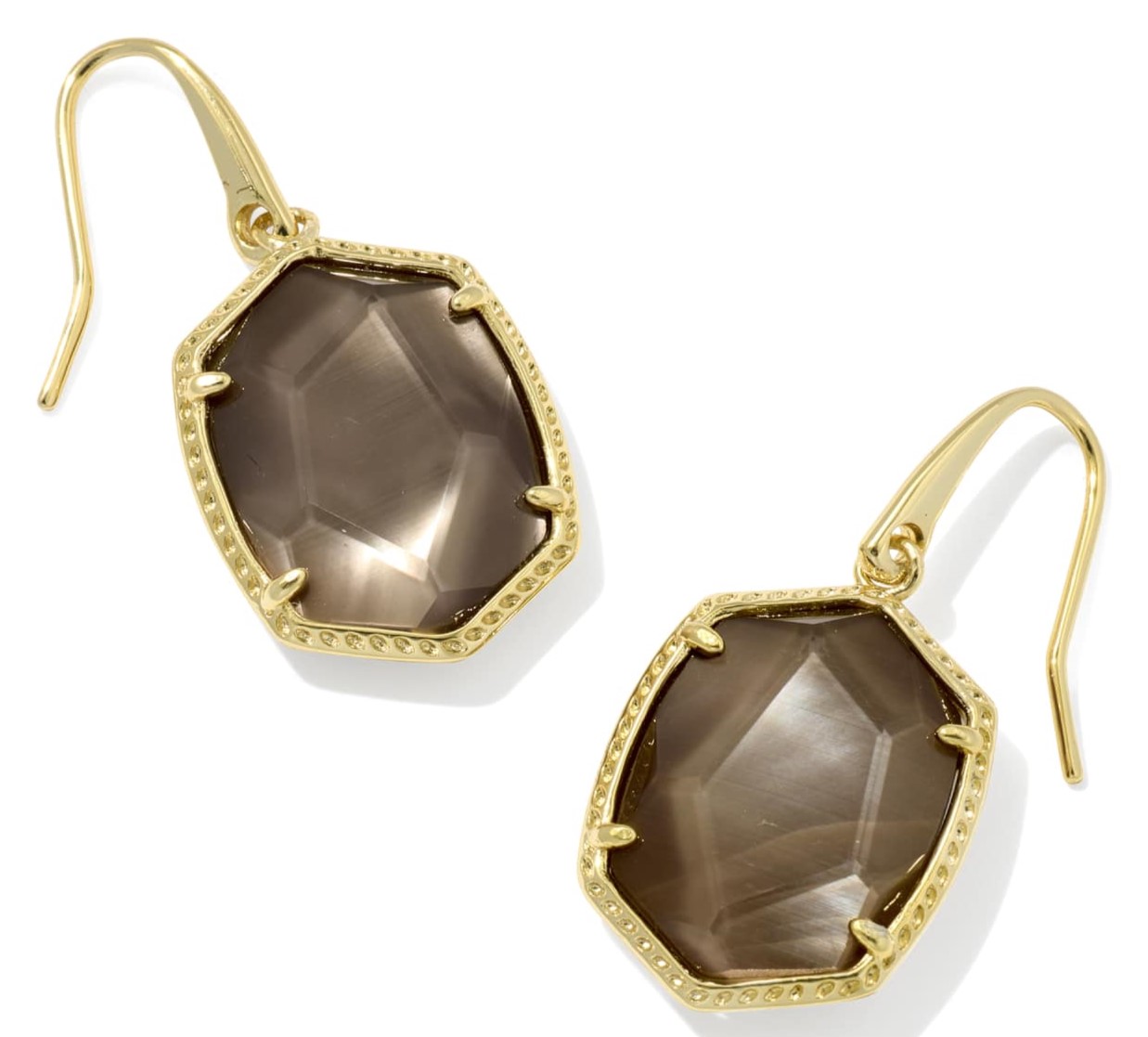 KENDRA SCOTT DAPHNE TAUPE MOTHER OF PEARL GOLD TONE FRAME DROP EARRINGS