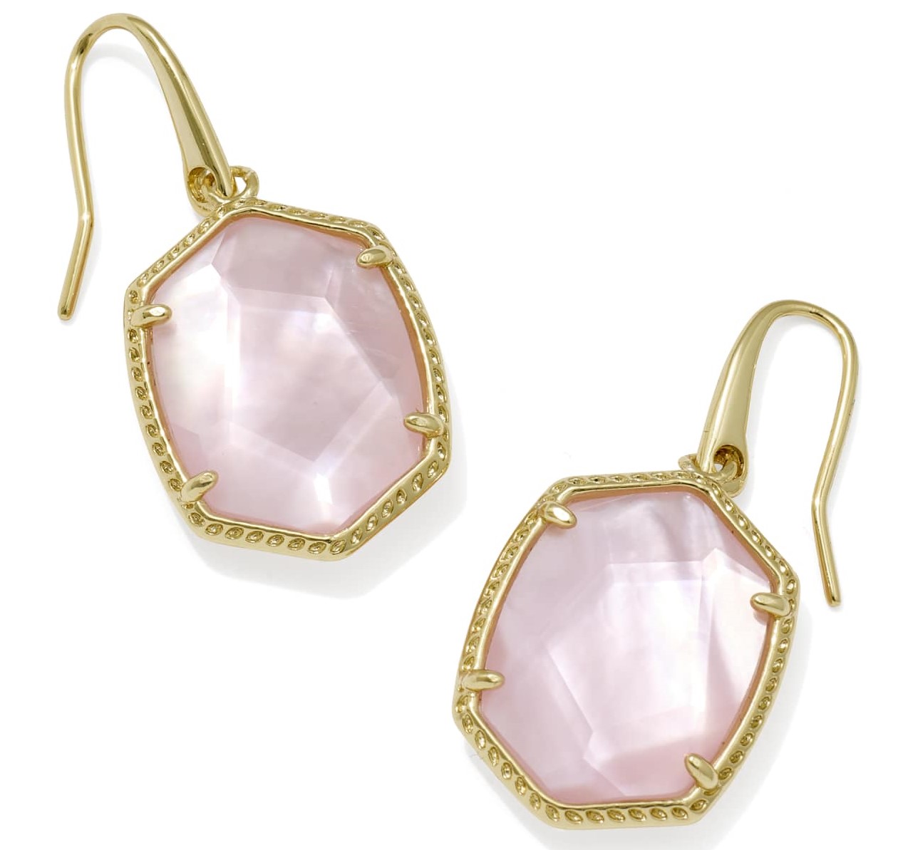 KENDRA SCOTT DAPHNE LIGHT PINK MOTHER OF PEARL GOLD TONE FRAME DROP EARRINGS