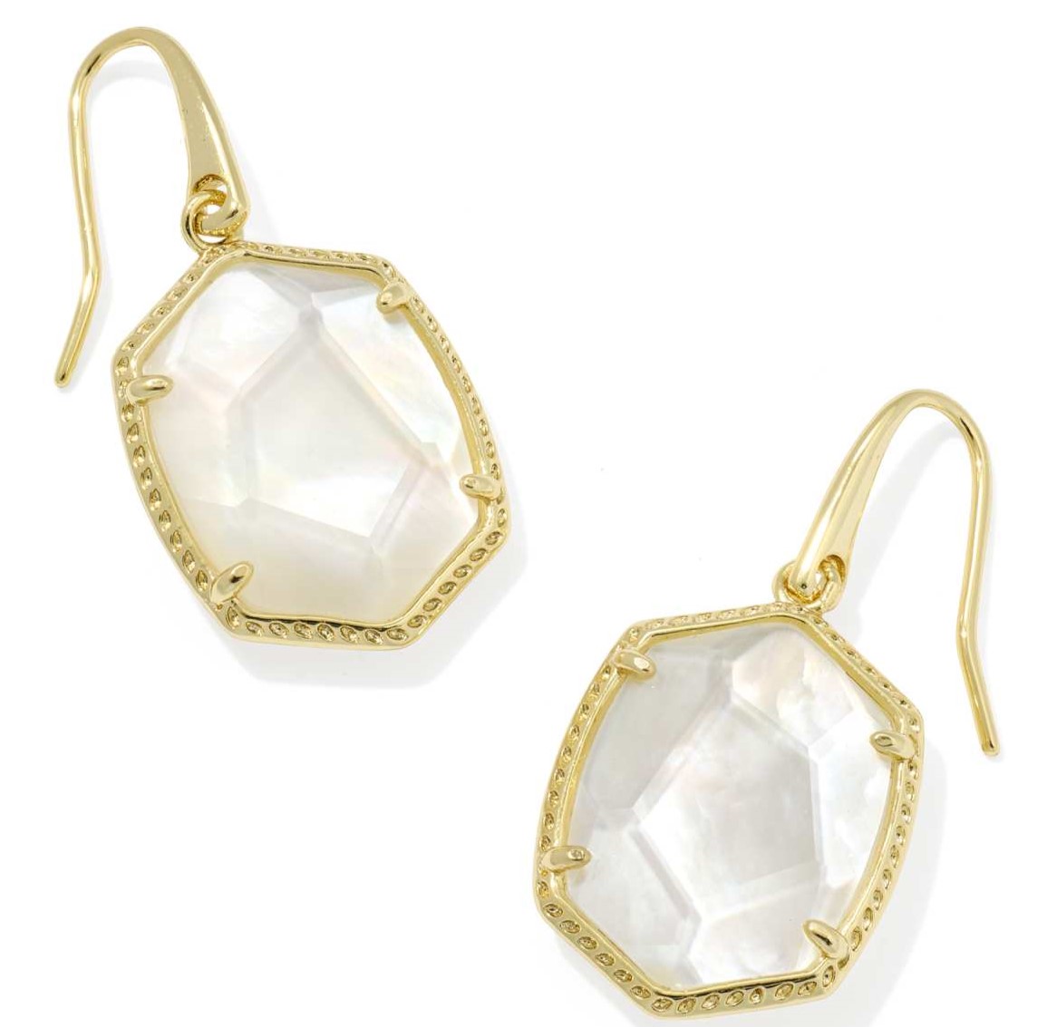 KENDRA SCOTT DAPHNE IVORY MOTHER OF PEARL GOLD TONE FRAME DROP EARRINGS