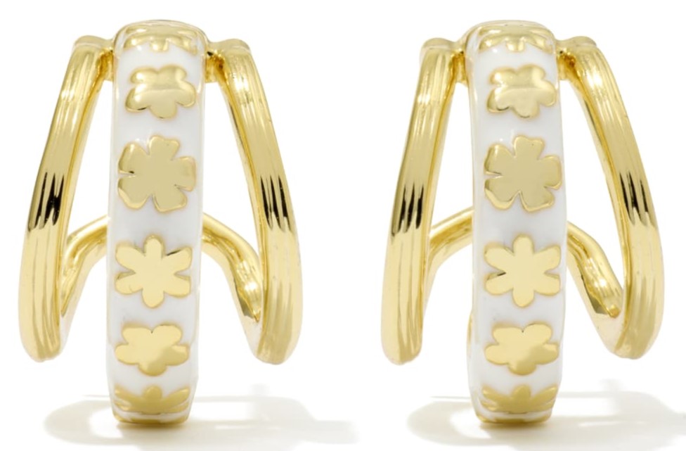 KENDRA SCOTT JANE WHITE ENAMEL GOLD TONE HUGGIE EARRINGS