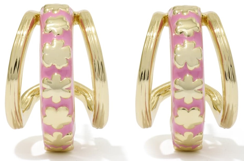 KENDRA SCOTT JANE DARK PINK ENAMEL GOLD TONE HUGGIE EARRINGS