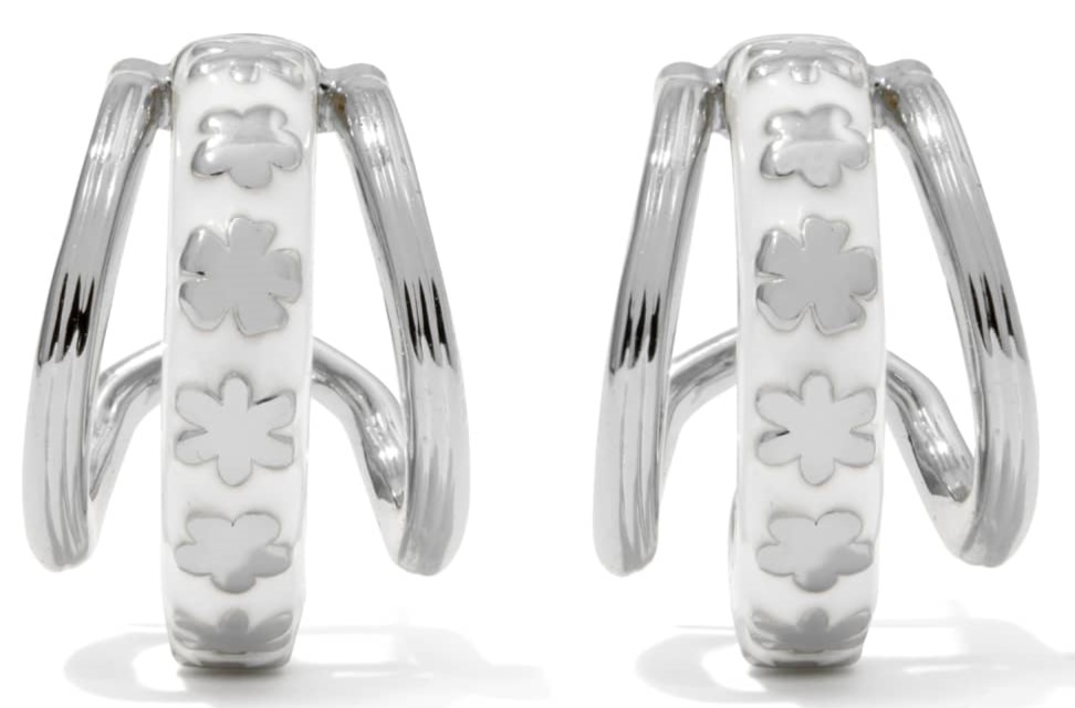 KENDRA SCOTT JANE WHITE ENAMEL RHODIUM HUGGIE EARRINGS