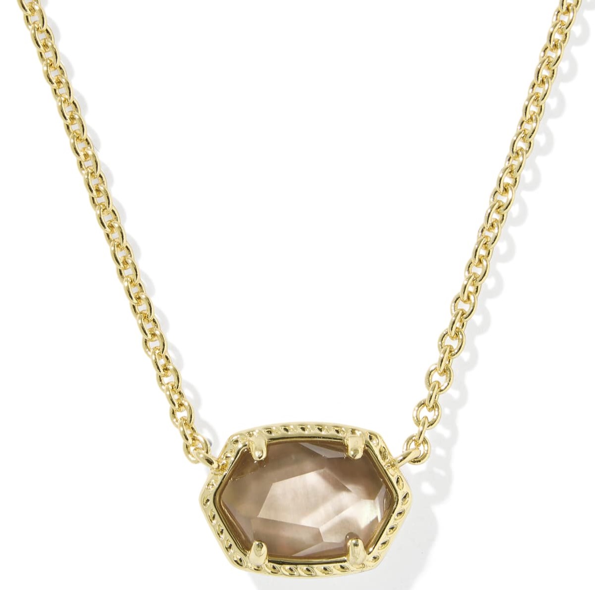KENDRA SCOTT DAPHNE TAUPE MOTHER OF PEARL GOLD TONE FRAME PENDANT NECKLACE