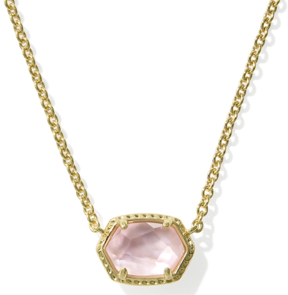 KENDRA SCOTT DAPHNE LIGHT PINK MOTHER OF PEARL GOLD TONE FRAME PENDANT NECKLACE